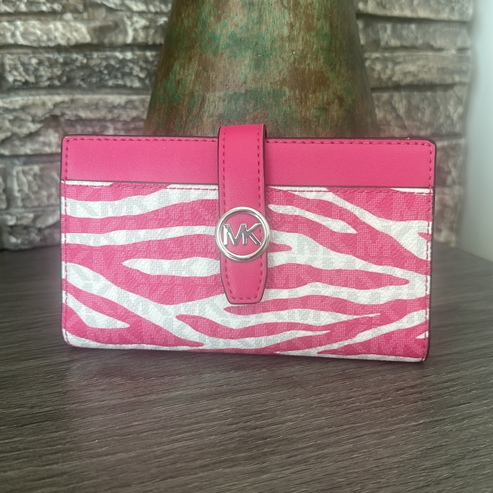 NWT $258 retail Michael Kors Dragonfruit Zebra Print Wallet